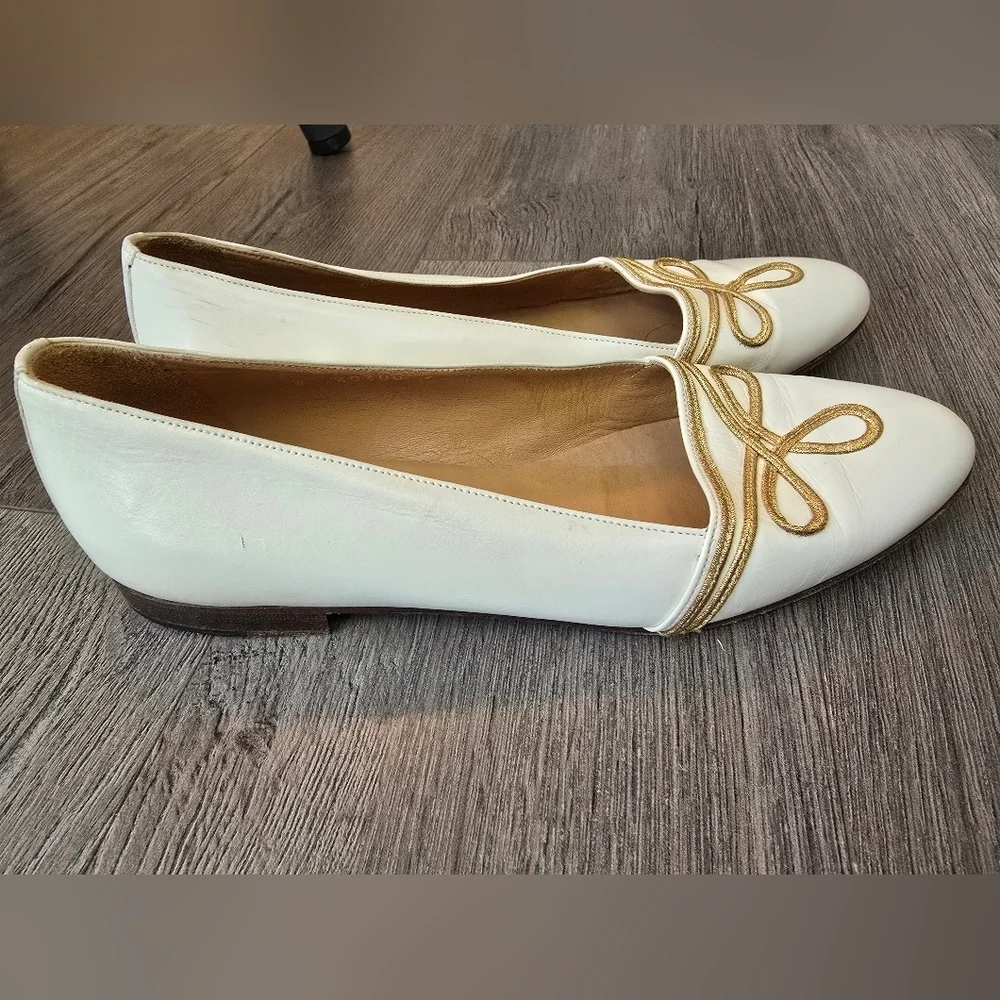 Ralph Lauren Cream Gold Detail Ballet Flats Military Nautical Coastal Preppy